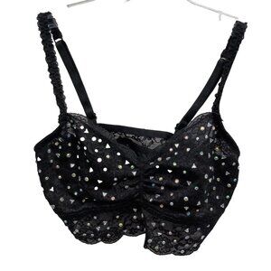 Pink Victorias Secret Bralette Size Small Black Lace Embellished Fairy Grunge